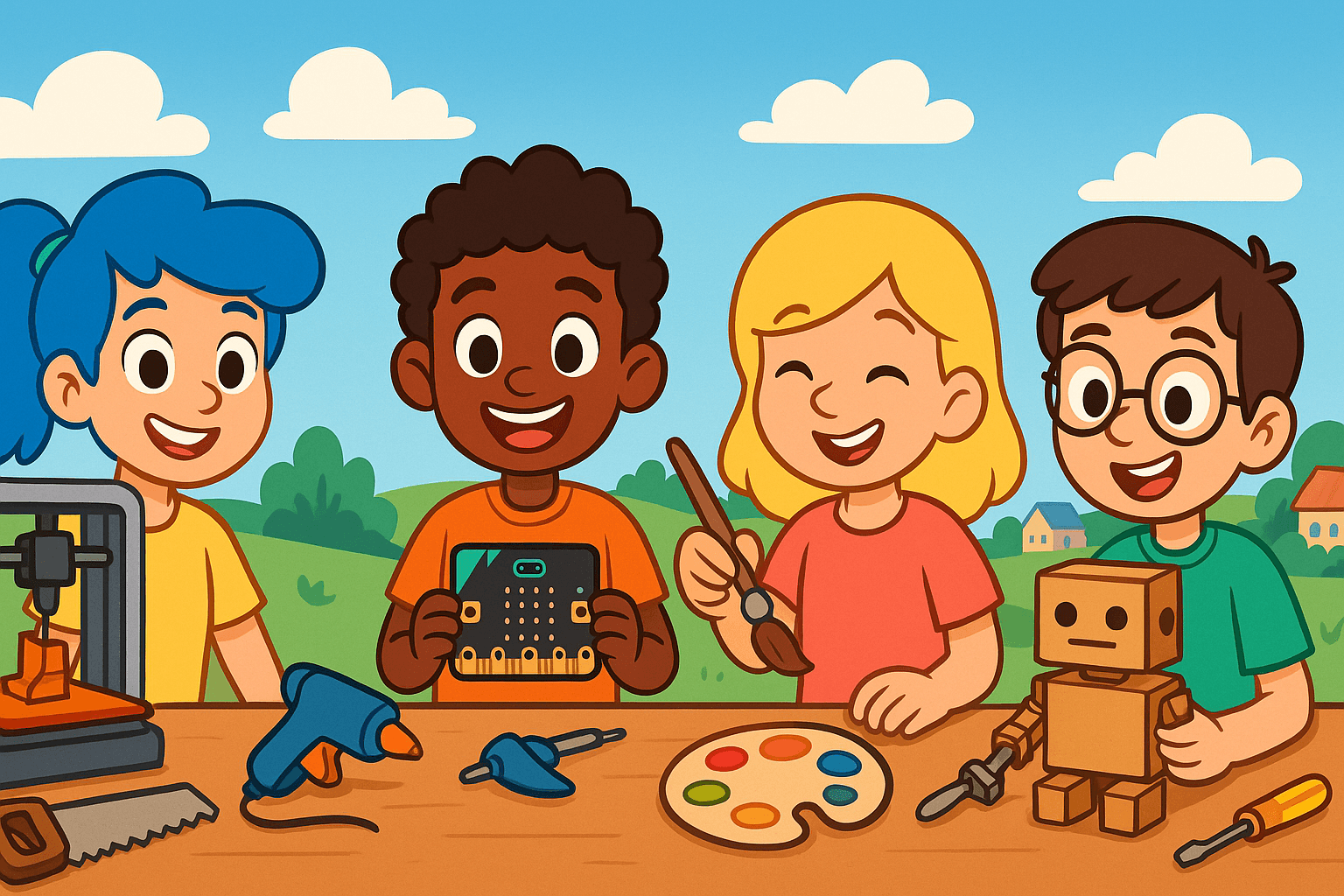 Maker projeleri yapan çeşitli çocuklar