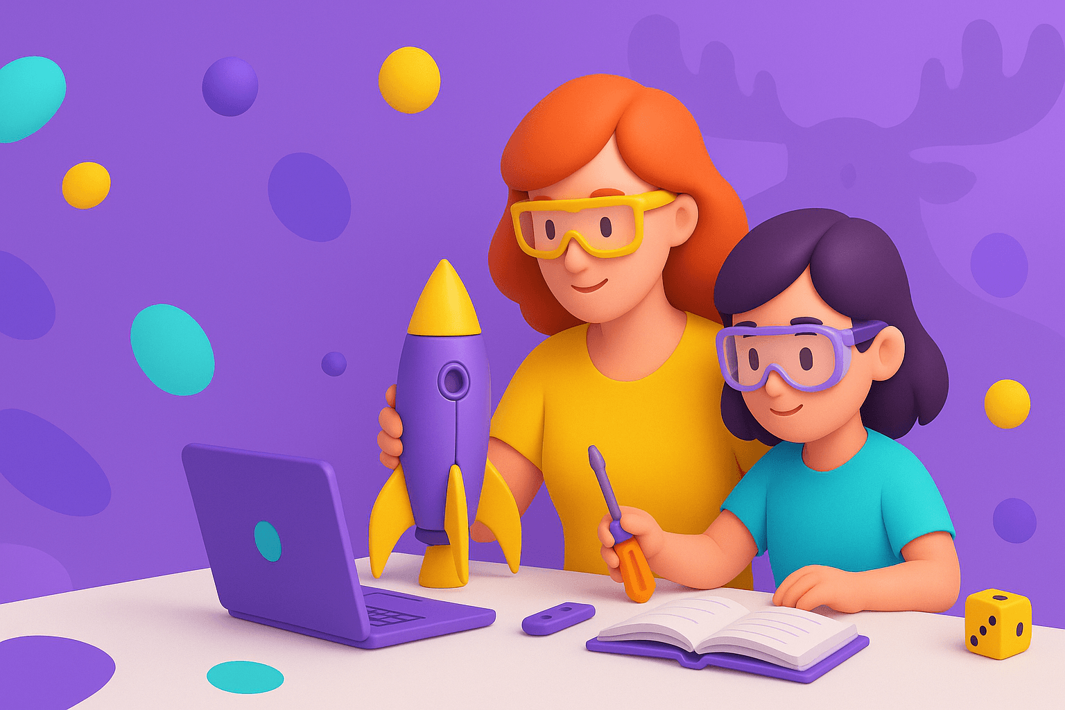 Ebeveyn ve çocuk bir maker projesi üzerinde birlikte çalışıyor